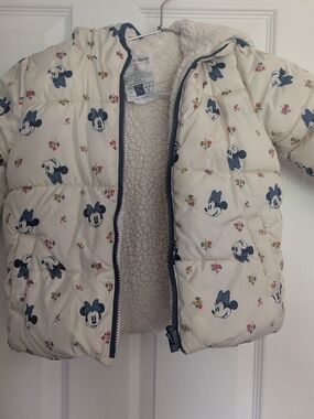 GAP Kids Cream Minnie Mouse Puffer Jacket with Sherpa Lining